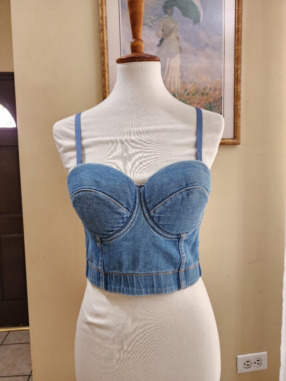 Denim Bustier YK2 Crop Top Blue Jean Corset Cami Sz Large